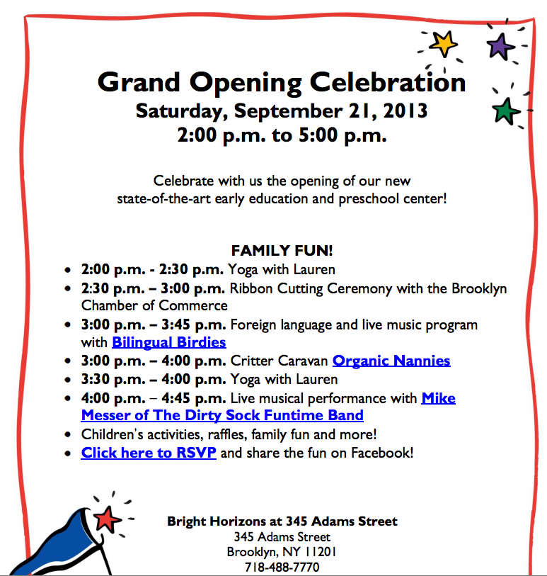 Grand opening celebration of Bright Horizons Daycare 9/21 Brooklyn Bridge Parents News and