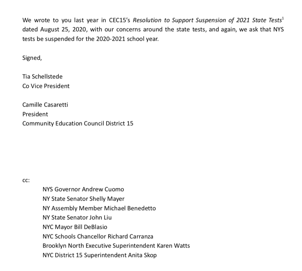Update on State Tests in ELA and Math & optout letter Brooklyn
