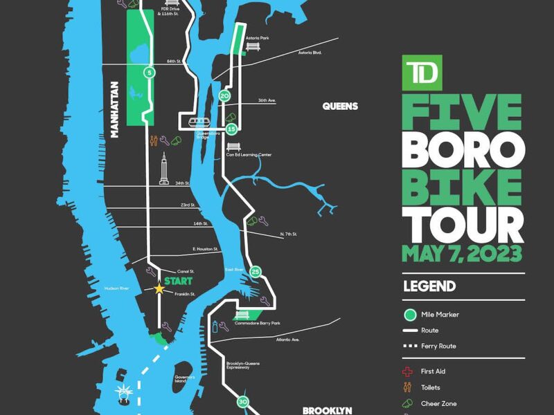 5 boro bike tour map 2023 end time