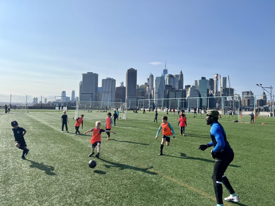 Kids playing soccer in Brooklyn