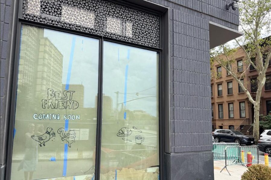 Best Friend Cafe storefront at 535 Carlton Avenue in Prospect Heights with Coming Soon window art