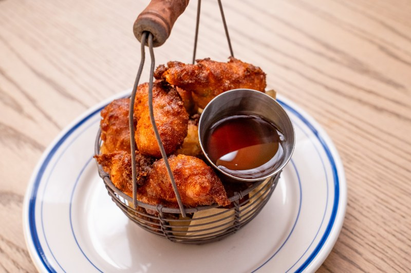 Hush puppies with dipping sauce at Ferguson’s Country on Lorimer Street in Williamsburg