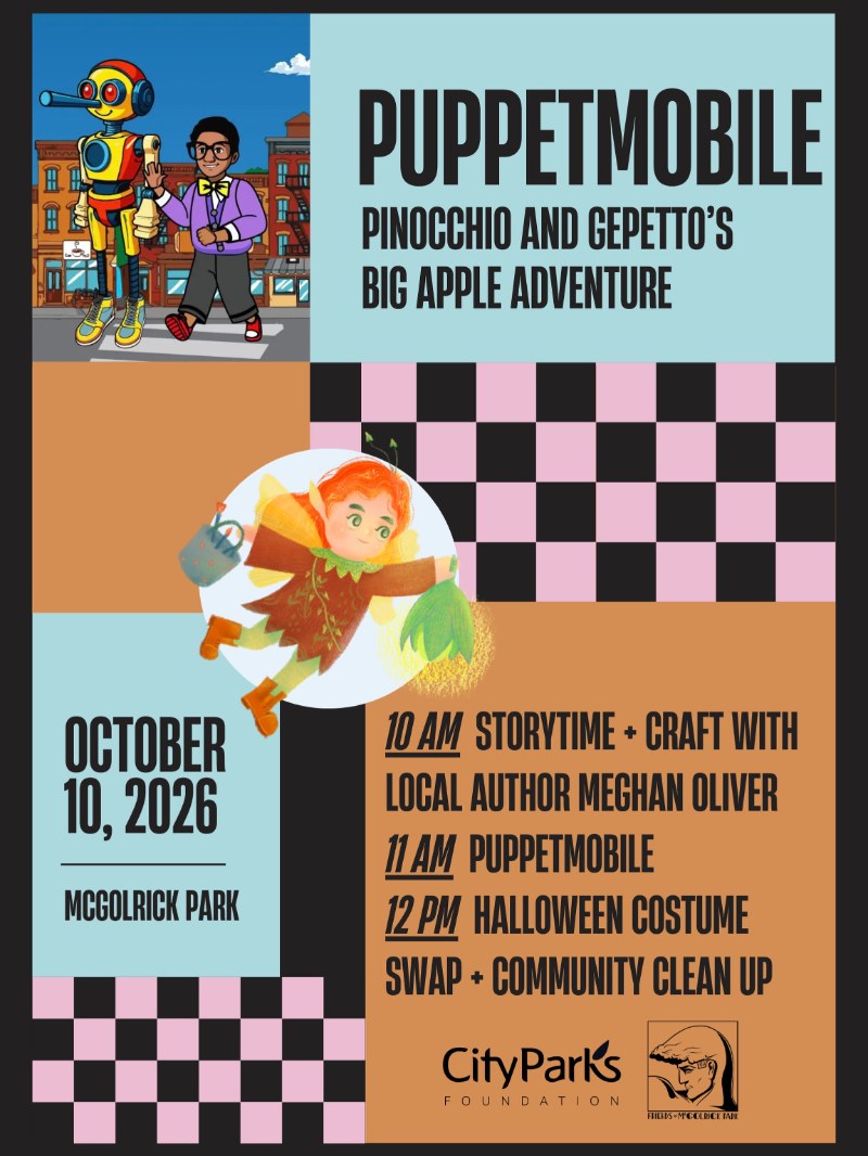McGolrick Park fall morning with storytime, the CityParks PuppetMobile and a Halloween costume swap, Greenpoint