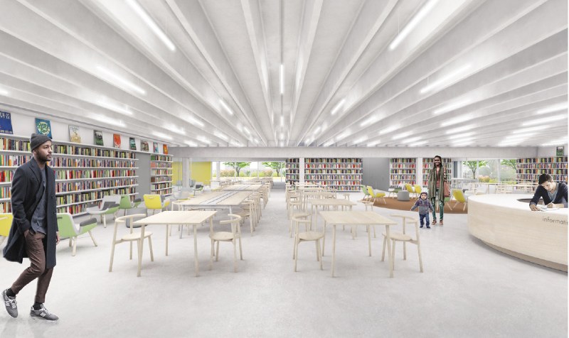 Rendering of the reading room in the rebuilt Red Hook Library