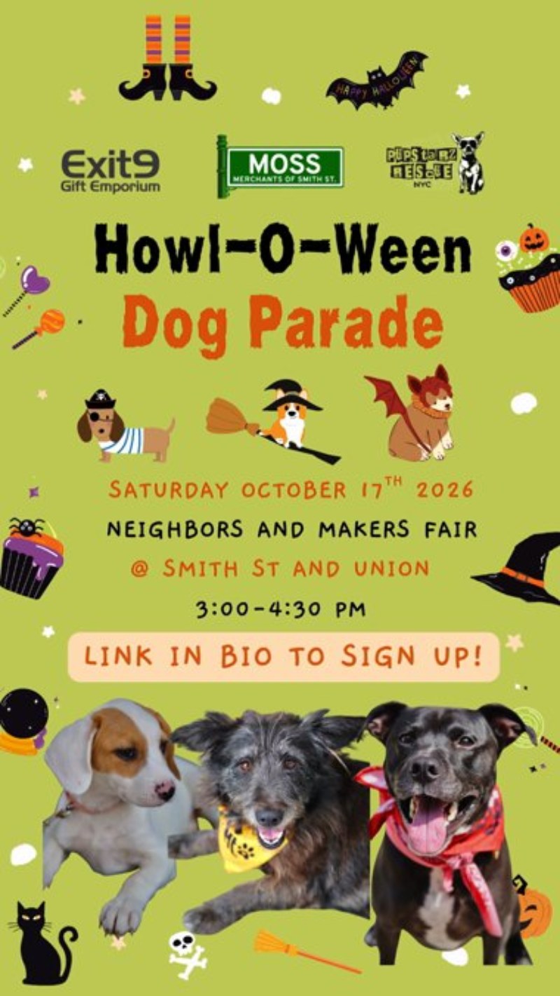 Flyer for the Howl-O-Ween Dog Parade at the Neighbors and Makers Fair, Smith and Union Streets, Saturday October 17, 3–4:30pm