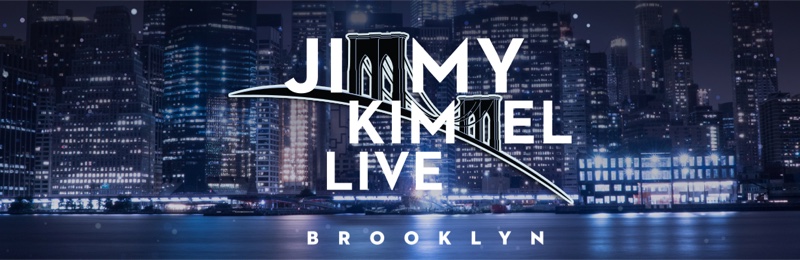 Jimmy Kimmel Live Brooklyn key art with the Brooklyn Bridge over the Manhattan skyline at night