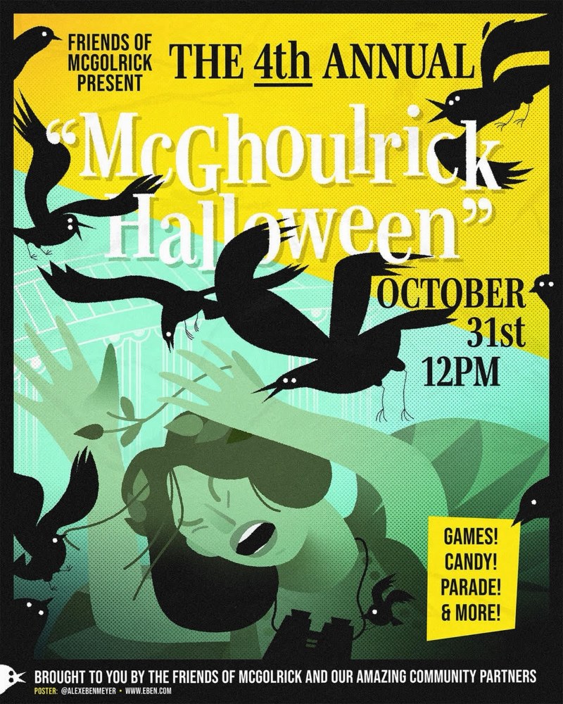 Flyer for the 4th Annual McGhoulrick Halloween at McGolrick Park in Greenpoint, Saturday, October 31 at 12pm