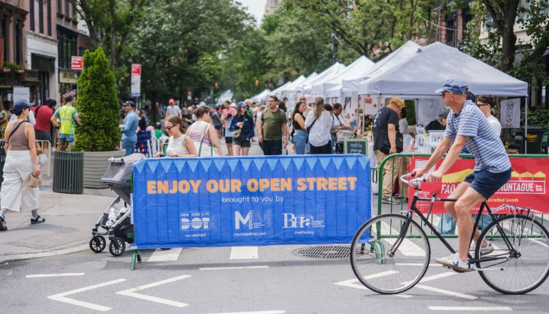 Square dancing in the street at Montague Street Open Streets in Brooklyn Heights