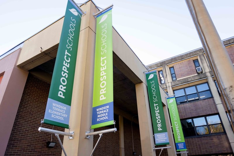 The entrance of Prospect Schools’ new Windsor Terrace campus at 3002 Fort Hamilton Parkway