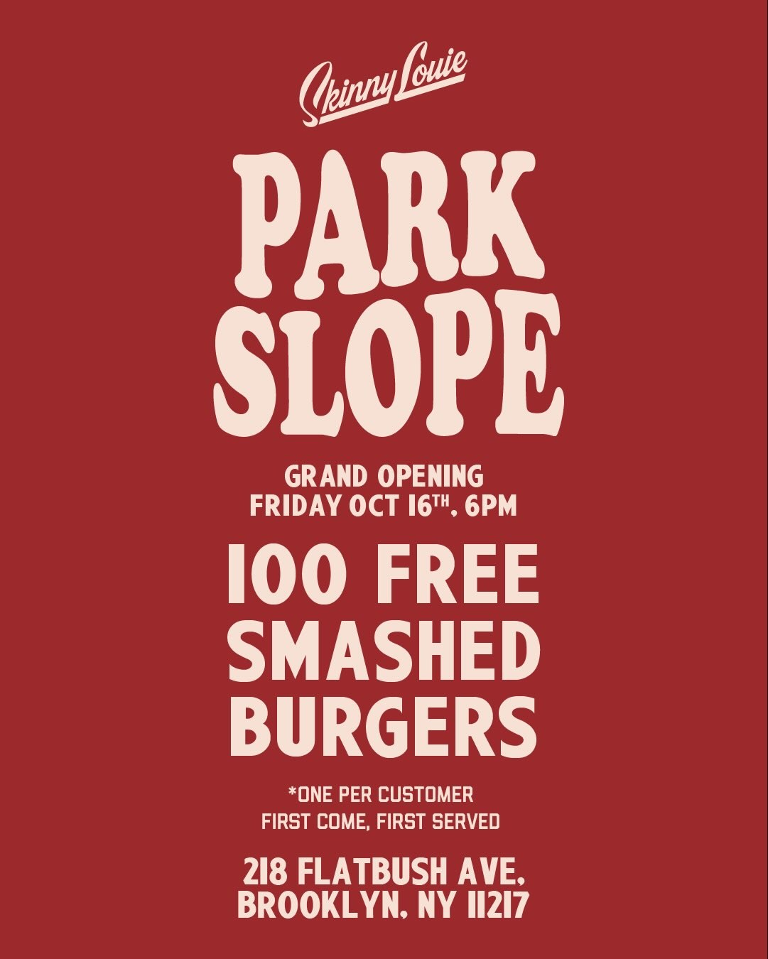 Skinny Louie grand opening flyer for 218 Flatbush Avenue