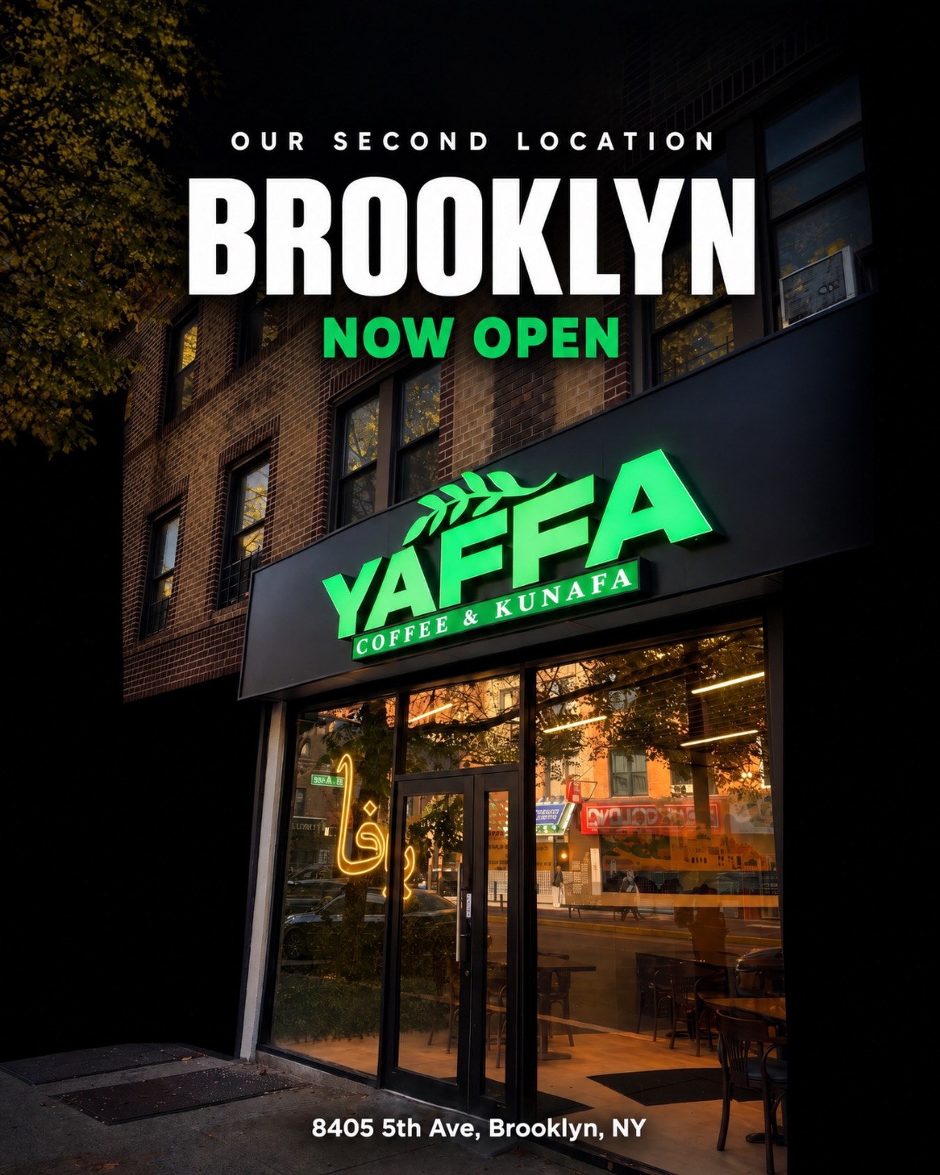 Storefront of Yaffa Coffee and Kunafa at 8405 5th Avenue in Bay Ridge