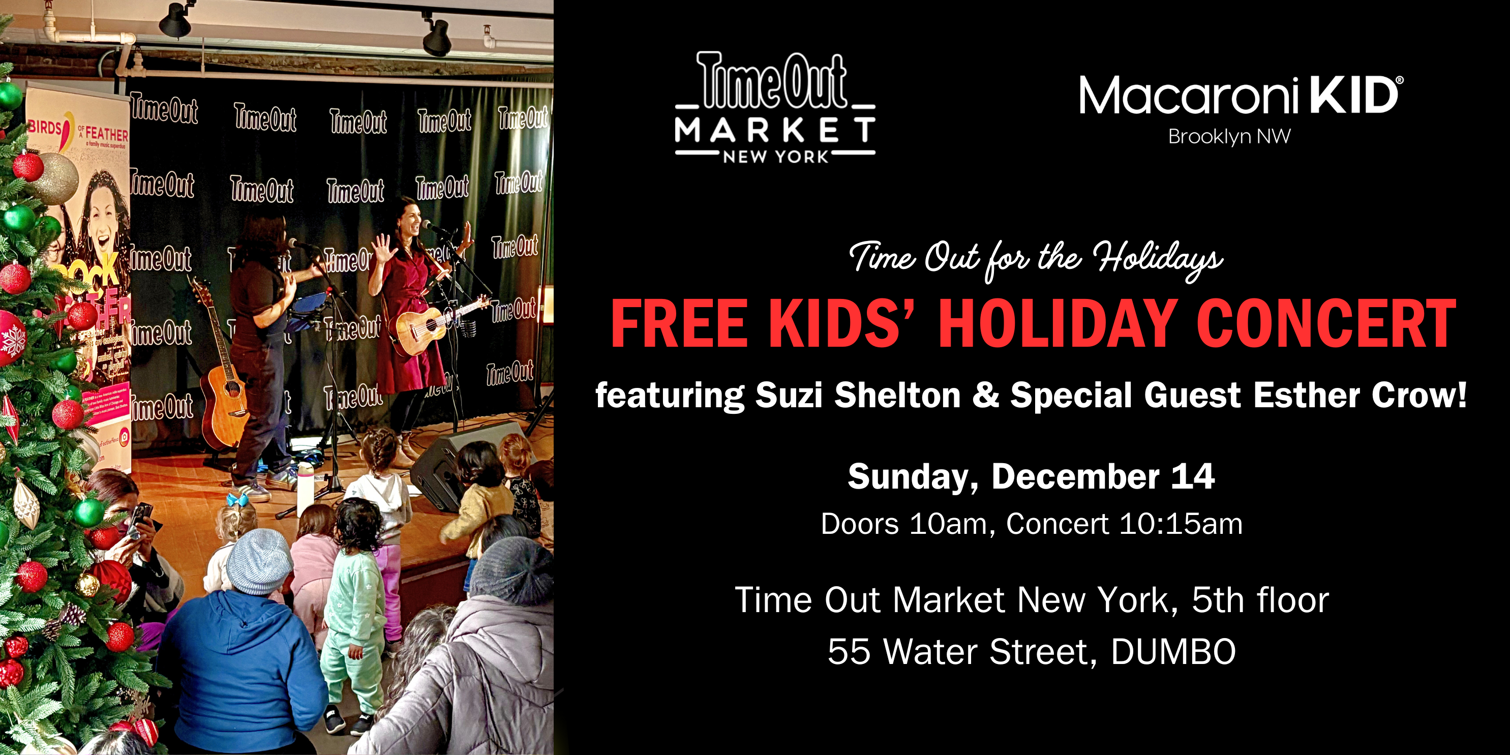 Free Kids’ Holiday Concert with Suzi Shelton and Special Guest Esther Crow at Time Out Market NY