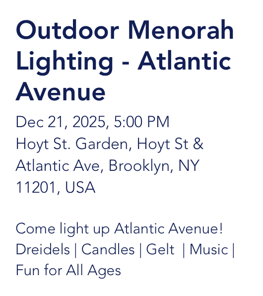 Menorah Lighting at Hoyt Street Garden