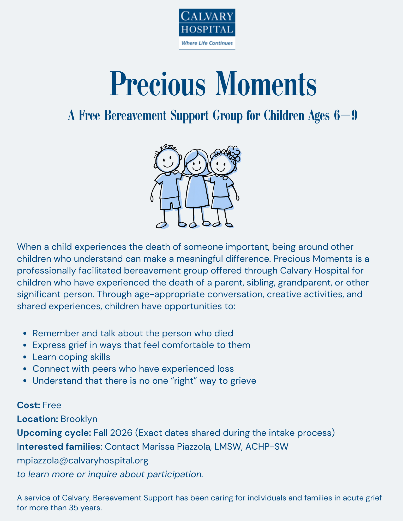 Free Children’s Bereavement Group in Brooklyn